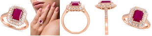 EFFY Collection EFFY&reg; Ruby (1-1/2 ct. t.w.) & Diamond (3/8 ct. t.w.) Baguette Halo Ring in 14k Rose Gold